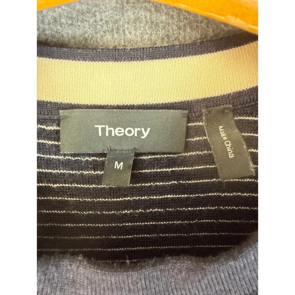 Theory Ollis Striped Crewneck Sweater Men Size M Navy White Merino Knit Pullover